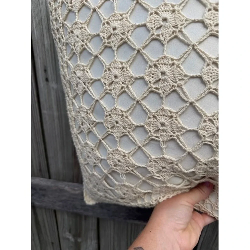 Boho Unbranded Throw Pillow Unisex OS Cream Crochet Floral Lace Cottagecore